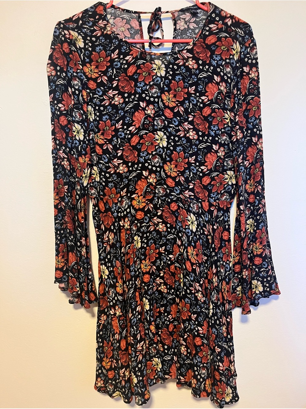American Eagle Outfitters Black Midi Skirt with Red & Yellow Floral Print